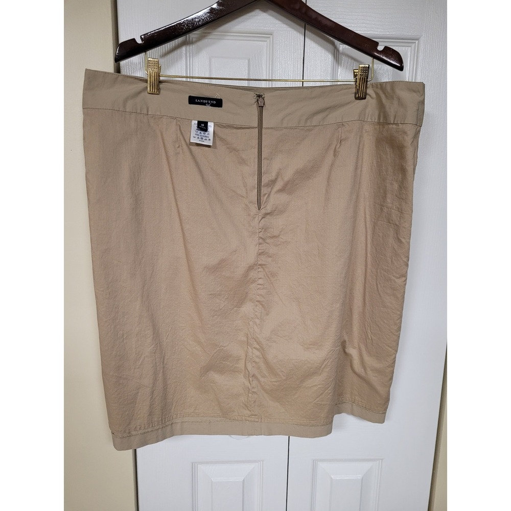 Lands End Womens Khaki Tan Cotton A-Line Skirt Size 18 Lined Pockets Classic - Picture 6 of 6